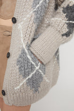 Load image into Gallery viewer, Alpaca, mohair and cashmere blend cardigan with argyle motif
