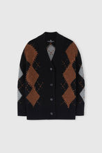 Load image into Gallery viewer, Cashmere cardigan with argyle motif in contrasting shades
