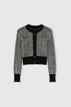 Load image into Gallery viewer, Jacquard wool cardigan with pied de poule pattern and crystals
