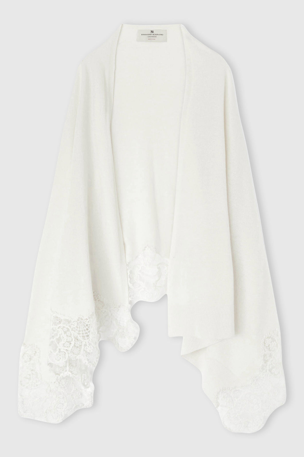 Cashmere stole with wool rebrodé lace edge