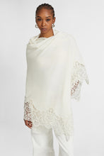 Load image into Gallery viewer, Cashmere stole with wool rebrodé lace edge
