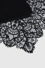 Load image into Gallery viewer, Black cashmere stole with wool rebrodé lace edge
