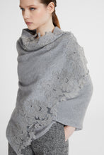 Load image into Gallery viewer, Pure cashmere stole with hand-applied small-point lace and crystal embellishments
