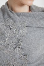 Load image into Gallery viewer, Pure cashmere stole with hand-applied small-point lace and crystal embellishments
