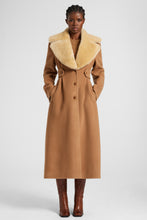 Load image into Gallery viewer, Long oversize coat in a blend of wool, virgin wool, and cashmere with alpaca fur lapel
