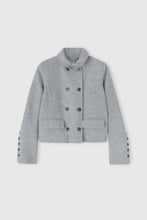 Load image into Gallery viewer, Short double-breasted coat in virgin wool blend with adjustable collar
