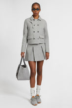 Load image into Gallery viewer, Short double-breasted coat in virgin wool blend with adjustable collar
