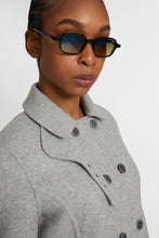 Load image into Gallery viewer, Short double-breasted coat in virgin wool blend with adjustable collar
