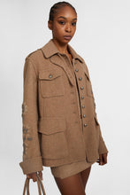 Load image into Gallery viewer, Wool blend coat with raised floral embroidery
