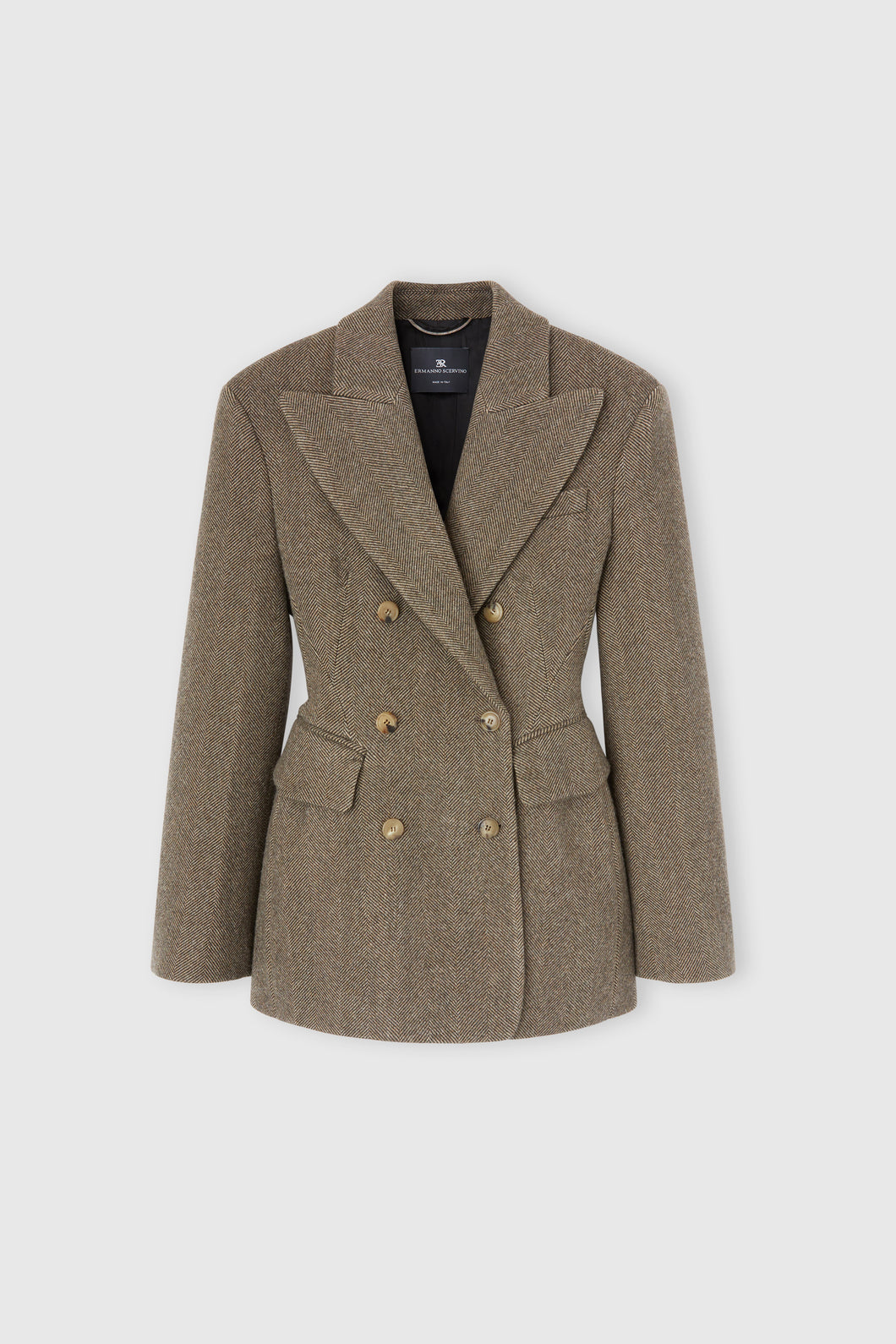 Sculptural double-breasted jacket in wool, silk and cashmere