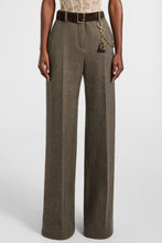 Load image into Gallery viewer, Palazzo trousers in wool, silk and cashmere with herringbone pattern

