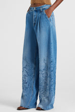 Load image into Gallery viewer, Palazzo jeans with crystal floral embroidery
