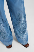 Load image into Gallery viewer, Palazzo jeans with crystal floral embroidery
