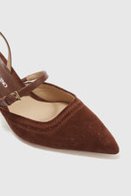 Load image into Gallery viewer, Slingback in split leather with hand-finished brogue motif
