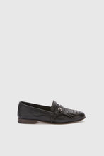Load image into Gallery viewer, Vintage black nappa moccasin with brogue fringes and strap
