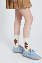 Load image into Gallery viewer, Jeans print split leather sneaker with amber rubber sole and brogue details
