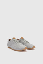 Load image into Gallery viewer, Sneaker in split leather with cloth effect print and amber rubber sole

