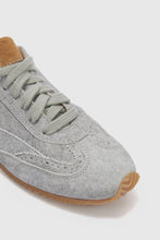 Load image into Gallery viewer, Sneaker in split leather with cloth effect print and amber rubber sole
