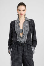 Load image into Gallery viewer, Crepe De Chine Silk Shirt with Scarf Print And Crystals
