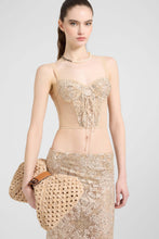 Load image into Gallery viewer, Vintage-Inspired Tulle Corset Top with Maiolica Lace And Hand-Applied Crystals
