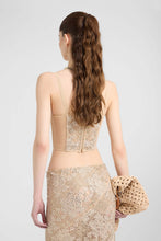Load image into Gallery viewer, Vintage-Inspired Tulle Corset Top with Maiolica Lace And Hand-Applied Crystals
