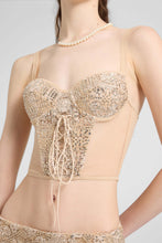 Load image into Gallery viewer, Vintage-Inspired Tulle Corset Top with Maiolica Lace And Hand-Applied Crystals
