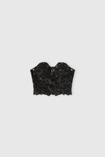 Load image into Gallery viewer, Strapless Lambskin Leather Bustier Top with Hand-Cut Floral Motif
