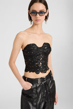 Load image into Gallery viewer, Strapless Lambskin Leather Bustier Top with Hand-Cut Floral Motif
