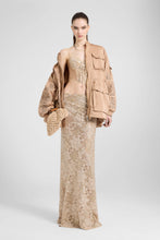 Load image into Gallery viewer, Long Spiral Skirt in Maiolica Lace with Tone-On-Tone Hand-Applied Crystals
