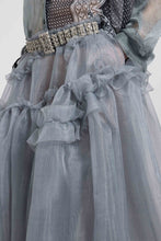 Load image into Gallery viewer, Asymmetric Balloon Skirt in Grey Technical Organza with Prince of Wales Print
