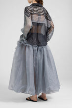 Load image into Gallery viewer, Asymmetric Balloon Skirt in Grey Technical Organza with Prince of Wales Print
