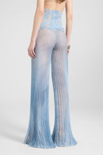 Load image into Gallery viewer, Silk Trousers with High Tulle Waist And Hand-Applied Rebrodé Lace in Denim-Blue
