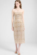 Load image into Gallery viewer, Midi Bustier Dress in Tulle with Maiolica Embroidery And Crystals
