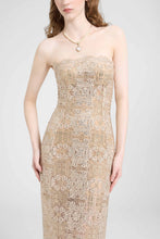 Load image into Gallery viewer, Midi Bustier Dress in Tulle with Maiolica Embroidery And Crystals
