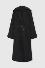 Load image into Gallery viewer, Black Double-Breasted Trench in Georgette Bonded with Silk Chiffon
