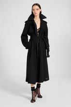 Load image into Gallery viewer, Black Double-Breasted Trench in Georgette Bonded with Silk Chiffon
