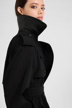 Load image into Gallery viewer, Black Double-Breasted Trench in Georgette Bonded with Silk Chiffon
