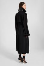Load image into Gallery viewer, Black Double-Breasted Trench in Georgette Bonded with Silk Chiffon
