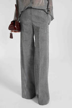 Load image into Gallery viewer, Wide-Leg Trousers in Technical Georgette with Glen Check Print And Hand-Applied Crystals
