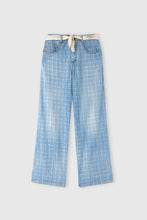 Load image into Gallery viewer, Baggy Trousers in Jacquard Check Denim with Printed Silk Scarf Belt
