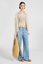 Load image into Gallery viewer, Baggy Trousers in Jacquard Check Denim with Printed Silk Scarf Belt

