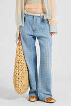 Load image into Gallery viewer, Baggy Trousers in Jacquard Check Denim with Printed Silk Scarf Belt
