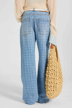 Load image into Gallery viewer, Baggy Trousers in Jacquard Check Denim with Printed Silk Scarf Belt
