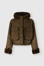 Load image into Gallery viewer, Short oversized Green Loden parka with mink-trimmed hood
