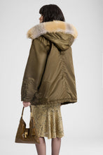 Load image into Gallery viewer, Long oversized Green Loden parka with shearling-trimmed hood
