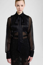 Load image into Gallery viewer, Silk chiffon crêpon shirt with couture bib detail
