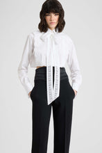 Load image into Gallery viewer, Cropped cotton poplin shirt with Valencienne lace bow detail
