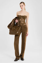 Load image into Gallery viewer, Loden green embroidered tulle corset with rebrodé lace
