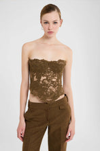 Load image into Gallery viewer, Loden green embroidered tulle corset with rebrodé lace
