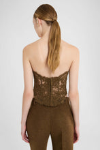 Load image into Gallery viewer, Loden green embroidered tulle corset with rebrodé lace
